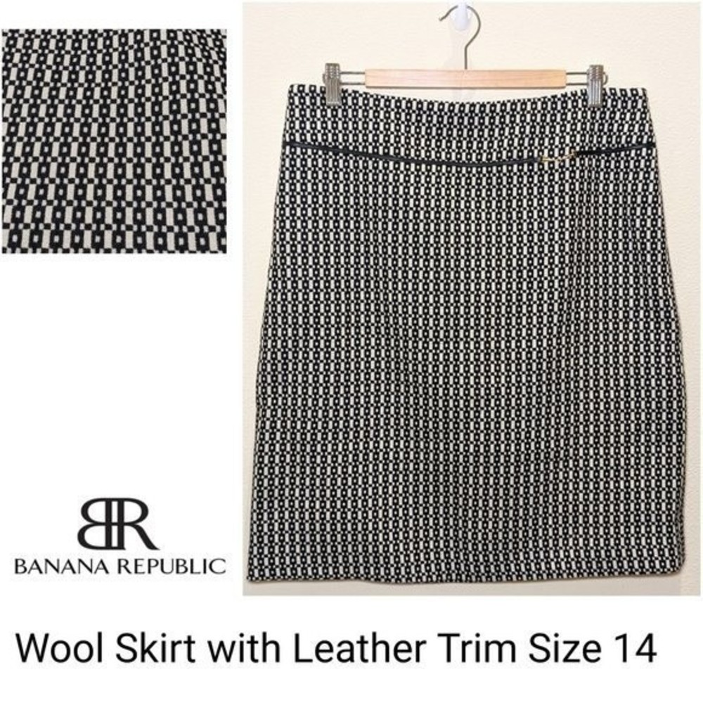 Banana Republic 100% Wool Skirt in Square Pattern, Size 14.